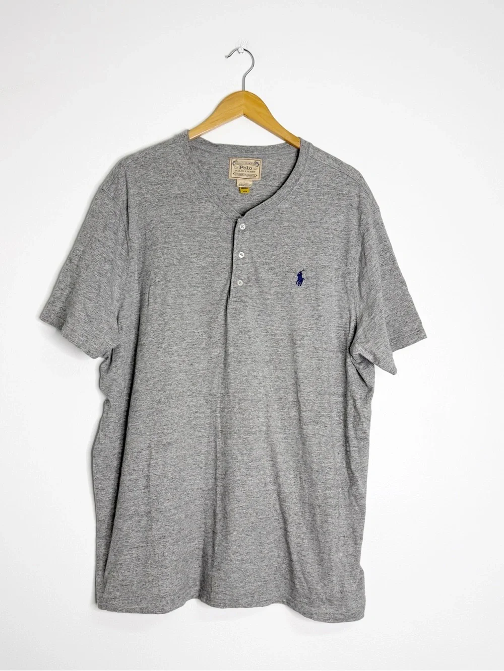 Polo Ralph Lauren Men’s XXL Gray Henley Shirt Short Sleeve Cotton Pony Logo